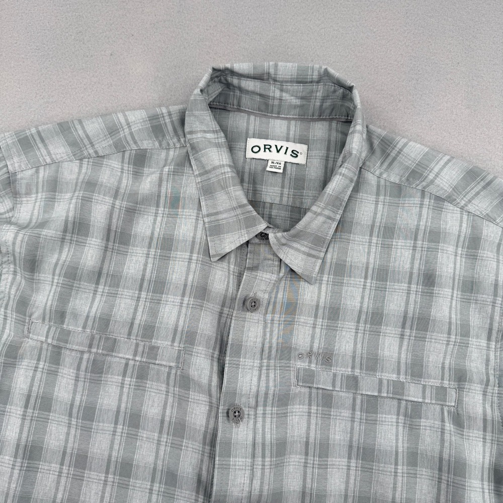 Orvis Mens XL Gray Plaid Short‎ Sleeve Button Down Performance Fishing Shirt